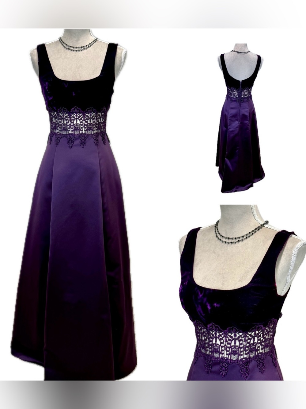 Vintage Zum 70s Prom Dress Maxi Gown 5/6 S Purple Velour Lace Glam Goth Fairy